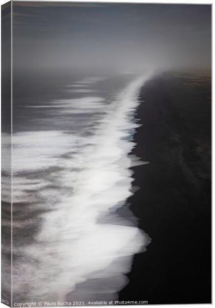 Iceland volcanic black sand beach from Dyrholaey  Canvas Print by Paulo Rocha