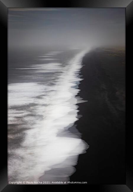 Iceland volcanic black sand beach from Dyrholaey  Framed Print by Paulo Rocha