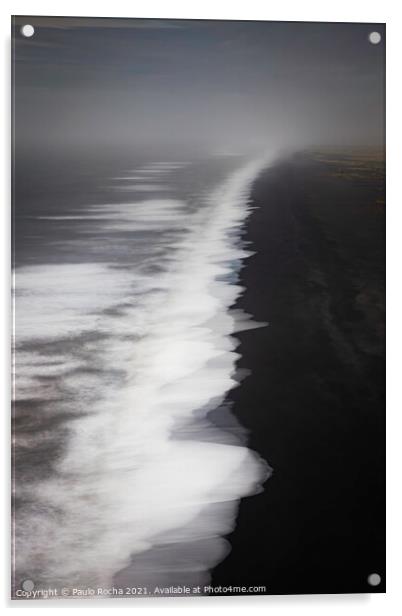 Iceland volcanic black sand beach from Dyrholaey  Acrylic by Paulo Rocha