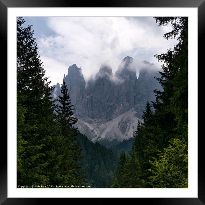 View of Furchetta mountain between trees on the Dolomites Italian Alps mountains Framed Mounted Print by Luis Pina