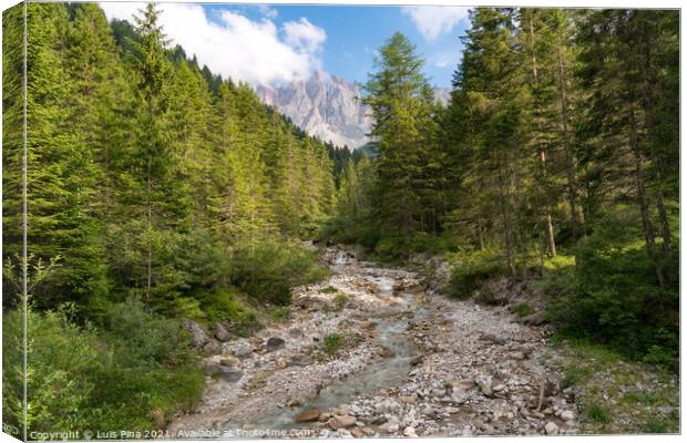 View of Furchetta mountain with a river on the foreground on the Dolomites Italian Alps mountains Canvas Print by Luis Pina