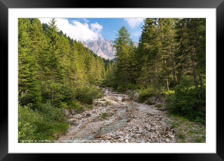 View of Furchetta mountain with a river on the foreground on the Dolomites Italian Alps mountains Framed Mounted Print by Luis Pina
