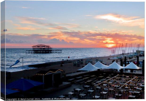 Glowing Sunset Over West Pier Canvas Print by Beryl Curran