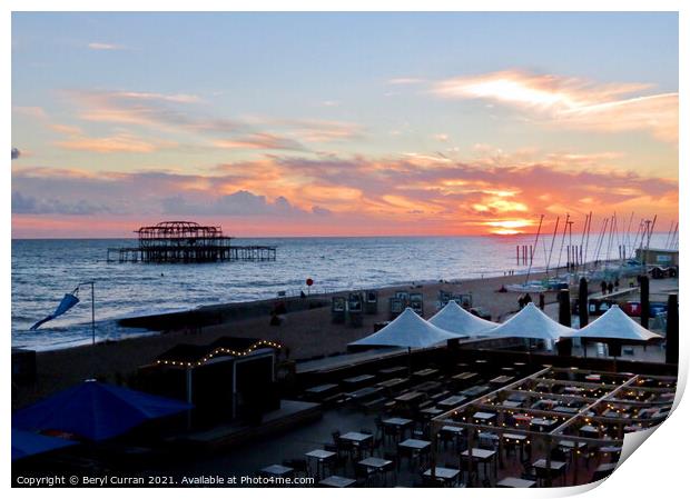 Glowing Sunset Over West Pier Print by Beryl Curran
