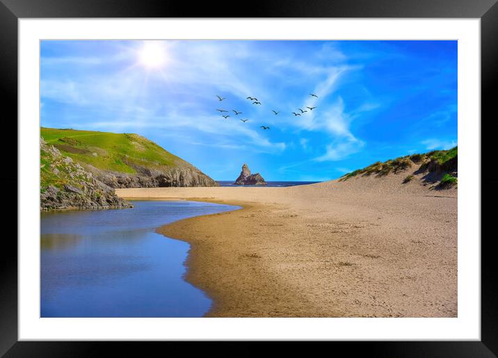 Broadhaven South Beach in Pembrokeshire Framed Mounted Print by Tracey Turner