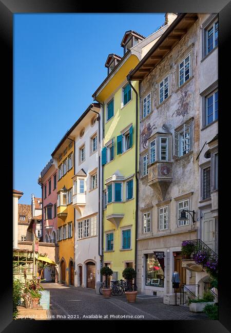 Street in Bolzano with traditional typical antique houses Framed Print by Luis Pina