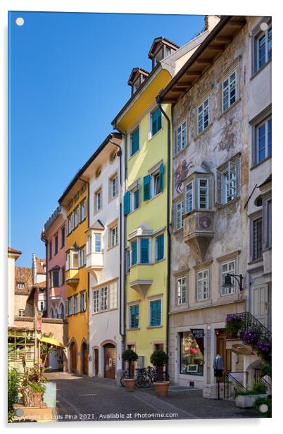 Street in Bolzano with traditional typical antique houses Acrylic by Luis Pina