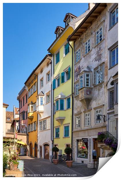 Street in Bolzano with traditional typical antique houses Print by Luis Pina
