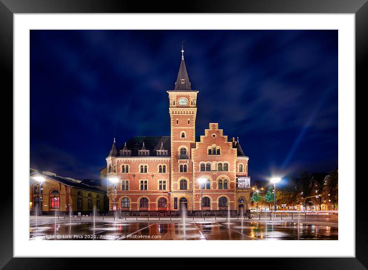 Beautiful antique building in Cologne Rheinauhafen area at night Framed Mounted Print by Luis Pina