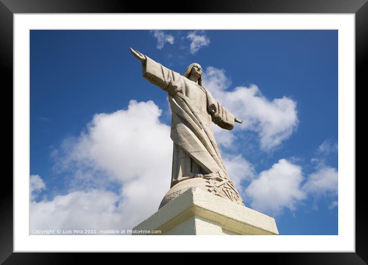 Cristo Rei Jesus Christ sculpture in Caniço, Madeira Framed Mounted Print by Luis Pina
