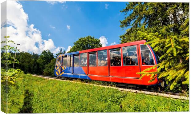 Zakopane, Poland - August 13, 2021: Funicular railway at Gubalowka , Passengers or tourist traveling inside cable car wearing protective mask as a covid precaution in summer Canvas Print by Arpan Bhatia