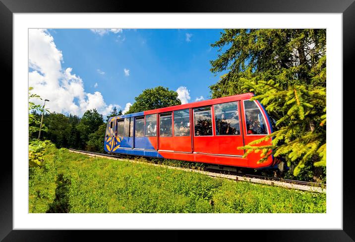 Zakopane, Poland - August 13, 2021: Funicular railway at Gubalowka , Passengers or tourist traveling inside cable car wearing protective mask as a covid precaution in summer Framed Mounted Print by Arpan Bhatia