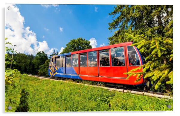 Zakopane, Poland - August 13, 2021: Funicular railway at Gubalowka , Passengers or tourist traveling inside cable car wearing protective mask as a covid precaution in summer Acrylic by Arpan Bhatia