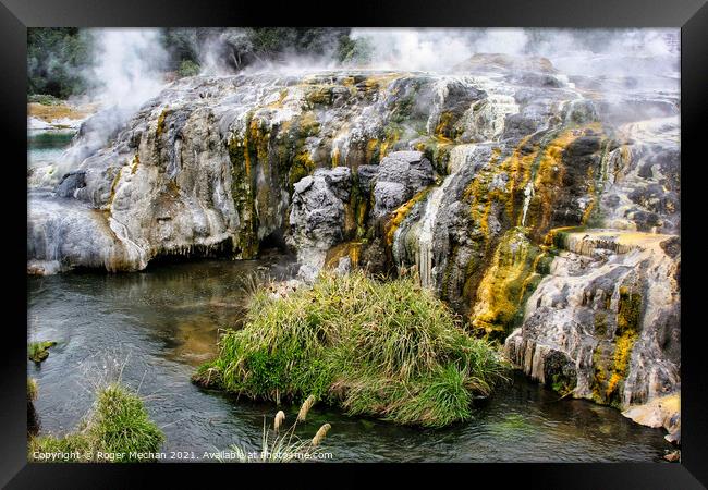 Sulphur Waterfall at Hot Springs Framed Print by Roger Mechan