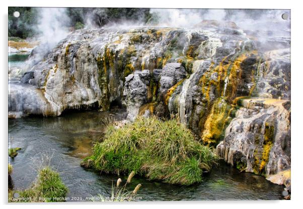 Sulphur Waterfall at Hot Springs Acrylic by Roger Mechan