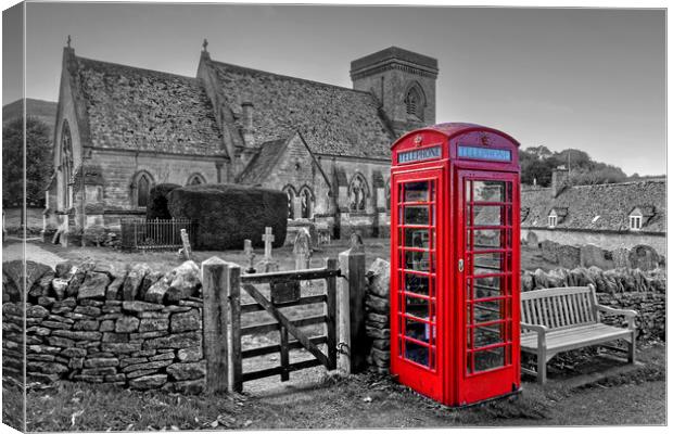 Snowshill Red Telephone Box Cotswolds Canvas Print by austin APPLEBY