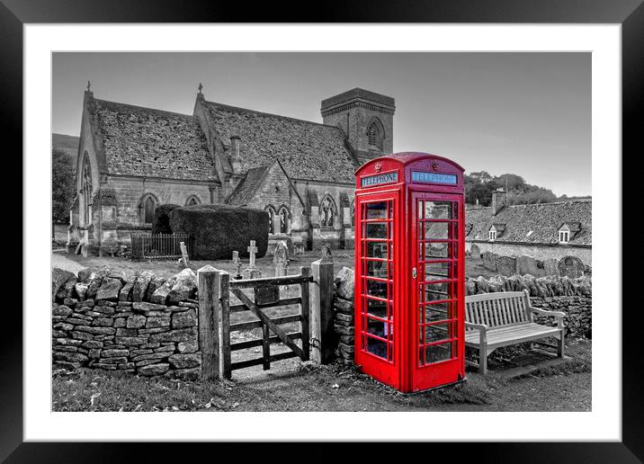 Snowshill Red Telephone Box Cotswolds Framed Mounted Print by austin APPLEBY