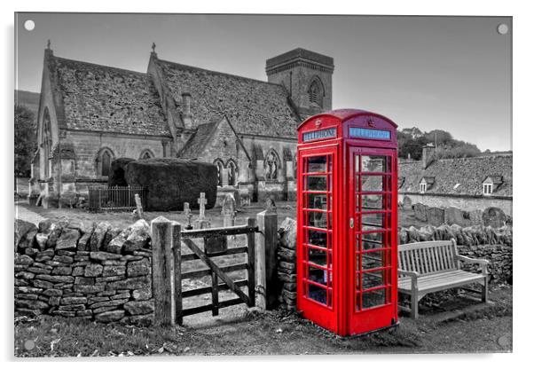 Snowshill Red Telephone Box Cotswolds Acrylic by austin APPLEBY