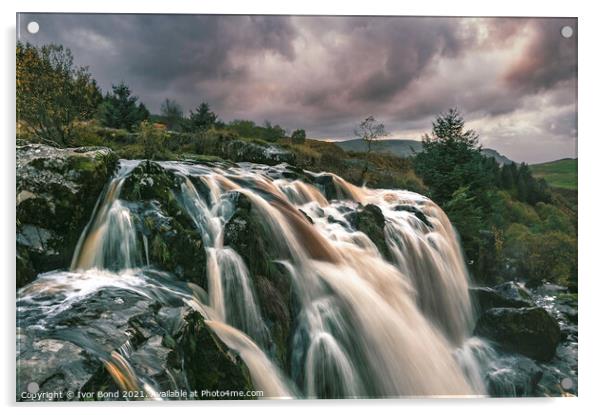 A large waterfall at Sunset Acrylic by Ivor Bond