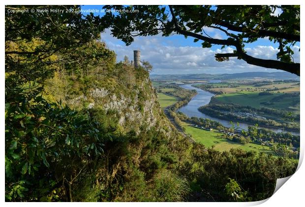 Kinnoull Hill Tower and the River Tay Perth Scotland Print by Navin Mistry