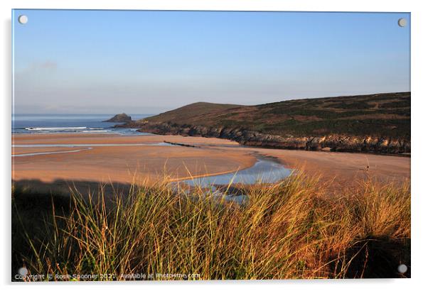 Golden morning light at Crantock Beach in Cornwall Acrylic by Rosie Spooner