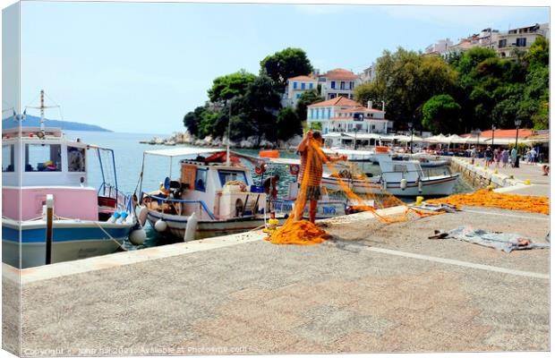 Fisherman, Skiathos, Greece. Canvas Print by john hill