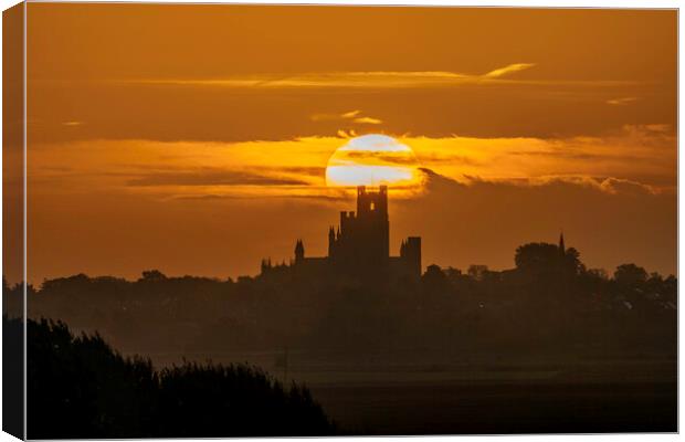 Sunrise behind Ely Cathedral, 25th October 2021 Canvas Print by Andrew Sharpe