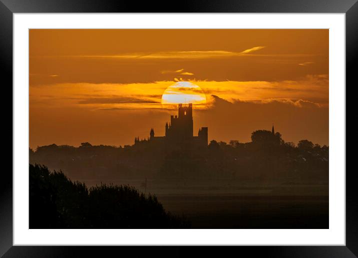 Sunrise behind Ely Cathedral, 25th October 2021 Framed Mounted Print by Andrew Sharpe