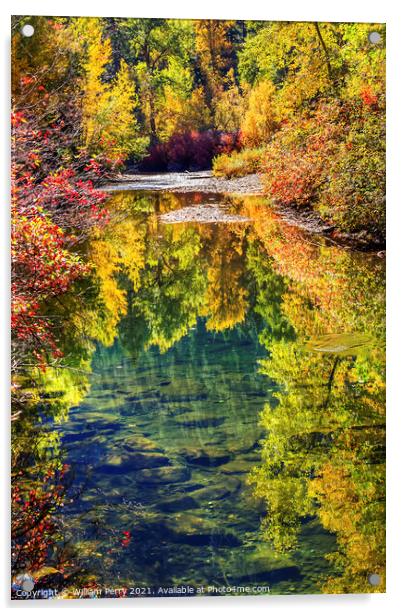 Fall Colors Fire Reflection Wenatchee River Valley Washington Acrylic by William Perry