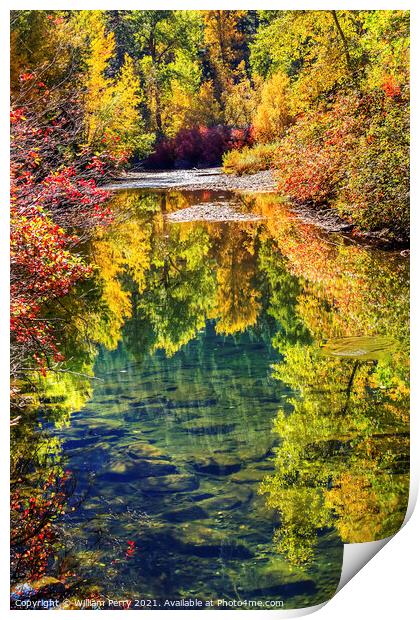 Fall Colors Fire Reflection Wenatchee River Valley Washington Print by William Perry