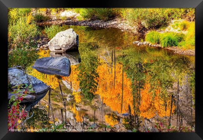 Fall Colors Fire Reflection Wenatchee River Valley Washington Framed Print by William Perry