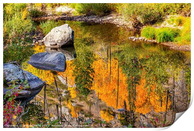 Fall Colors Fire Reflection Wenatchee River Valley Washington Print by William Perry