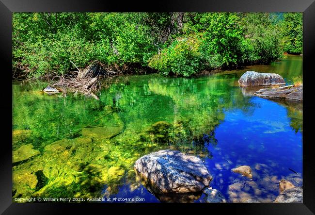 Summer Blue Green Colors Reflection Rocks Wenatchee River Valley Framed Print by William Perry