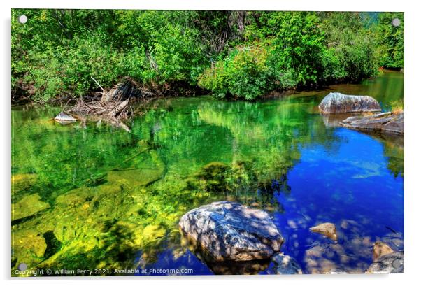 Summer Blue Green Colors Reflection Rocks Wenatchee River Valley Acrylic by William Perry
