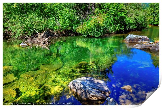 Summer Blue Green Colors Reflection Rocks Wenatchee River Valley Print by William Perry