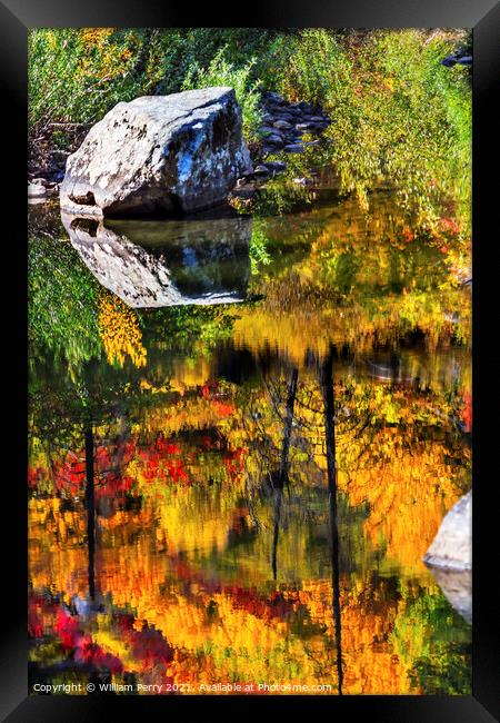Fall Fire Orange Red Colors Reflection Wenatchee River Valley Le Framed Print by William Perry