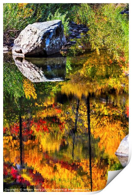 Fall Fire Orange Red Colors Reflection Wenatchee River Valley Le Print by William Perry