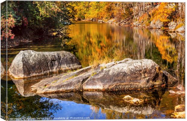 Fall Colors Orange Fire Reflection Wenatchee River Valley Leaven Canvas Print by William Perry