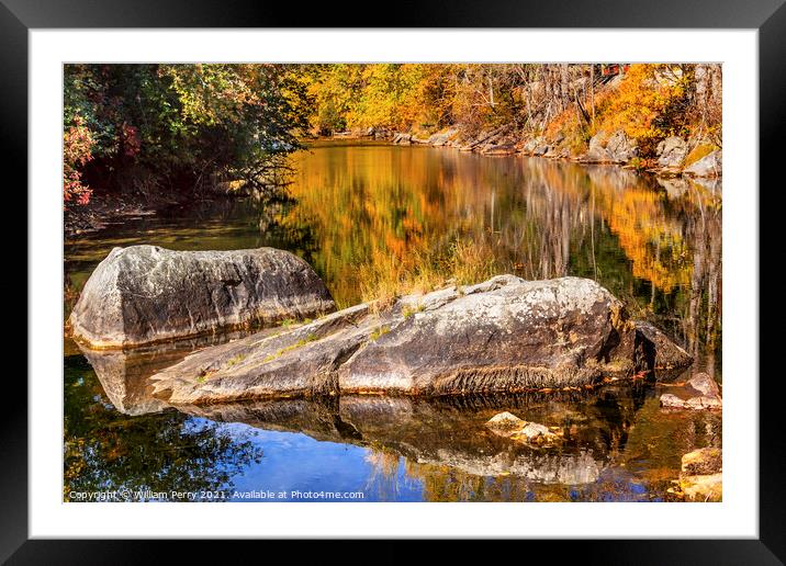 Fall Colors Orange Fire Reflection Wenatchee River Valley Leaven Framed Mounted Print by William Perry