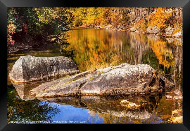 Fall Colors Orange Fire Reflection Wenatchee River Valley Leaven Framed Print by William Perry