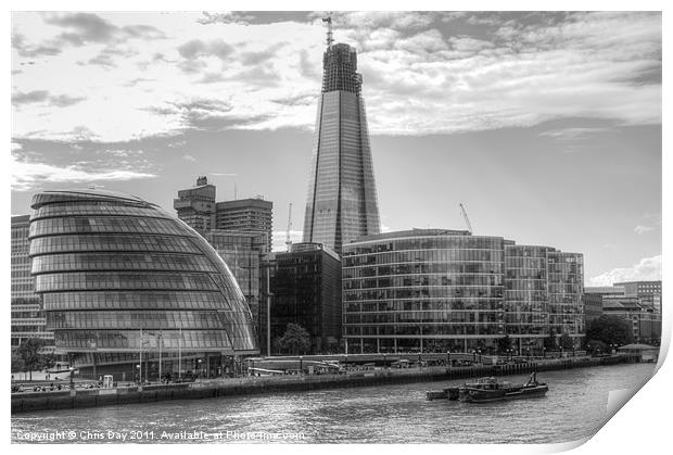 London Assembly and Shard black and white Print by Chris Day
