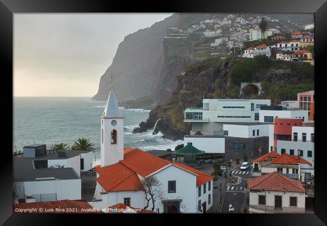 View of São Sebastião church with Cape Girão, in Câmara de Lobos, Madeira Framed Print by Luis Pina