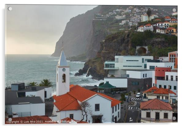 View of São Sebastião church with Cape Girão, in Câmara de Lobos, Madeira Acrylic by Luis Pina