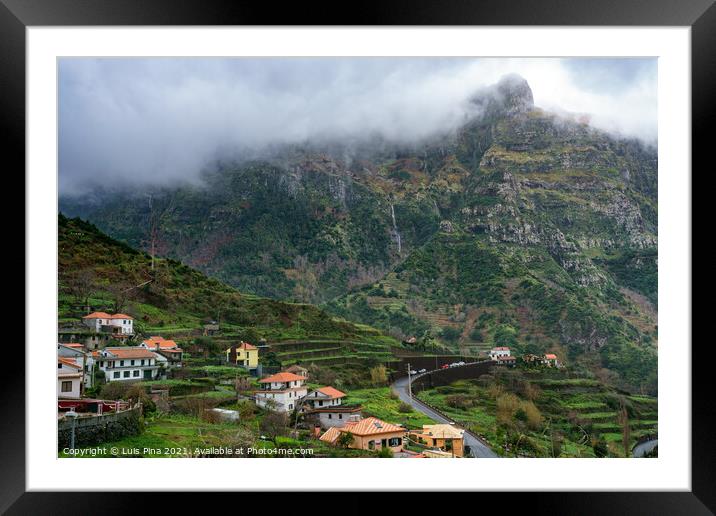 Village and beautiful mountains with clouds, in Madeira Framed Mounted Print by Luis Pina