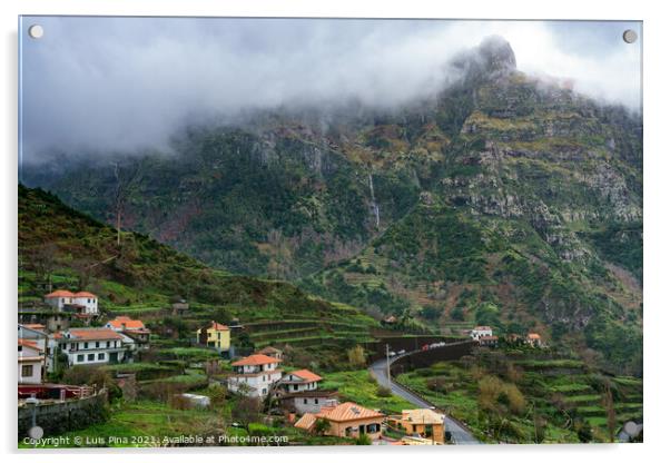 Village and beautiful mountains with clouds, in Madeira Acrylic by Luis Pina