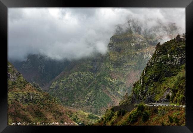 Beautiful landscape mountains with clouds, in Madeira Framed Print by Luis Pina