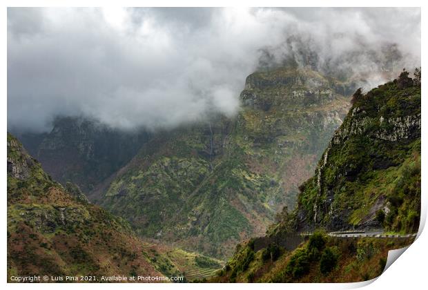 Beautiful landscape mountains with clouds, in Madeira Print by Luis Pina