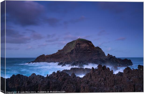 Mole islet landscape in Porto Moniz in Madeira at night Canvas Print by Luis Pina