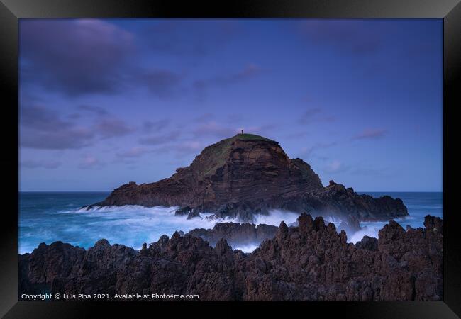 Mole islet landscape in Porto Moniz in Madeira at night Framed Print by Luis Pina