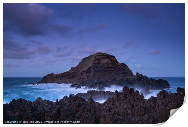 Mole islet landscape in Porto Moniz in Madeira at night Print by Luis Pina